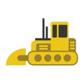 flat cartoon bulldozer, vector icon