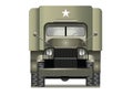 Cartoon military truck, front view, realistic vector illustration, wwII vehicle concept art