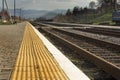 Desert railway station. Peron. view of the mountains