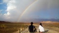 Desert Rainbow in Mitspe Ramon, Negev desert, crater, in Israel, Near East Royalty Free Stock Photo