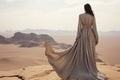 Desert Reverie: Middle Eastern Woman Embracing the Horizon\'s Vastness