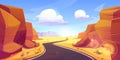 Desert road among canyon cartoon vector. Royalty Free Stock Photo