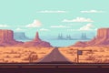 Desert road pixel landscape. Generate Ai