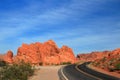 Desert Road at Seven Sisters Rocks in Valley of Fire State Park, Nevada Royalty Free Stock Photo