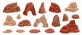 Desert rock cartoon vector set, stone canyon landscape illustration, red Mexico arch boulder dry cliff.