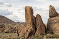 Desert rock formations with snowy mountain range in Eastern Sierra Nevadas California Royalty Free Stock Photo