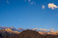 Desert rock formations with snowy mountain range in Eastern Sierra Nevadas California Royalty Free Stock Photo