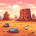 Desert rock, sunny day. Desert rocky background, vector