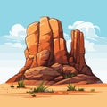 Desert rock, sunny day. Desert rocky background, vector