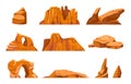 Desert rocks. Cartoon sand stones, exotic landscape elements
