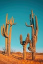 Desert saguaro cactus - family quite funny cactus tree Royalty Free Stock Photo