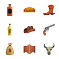 Desert saloon icon set, cartoon style