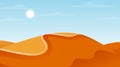 Desert with sand dunes. African or Arabian landscape and terrain background. Sandy hills in minimalistic flat style