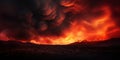 Desert sand dunes on huge fire. Dark smoke above. Dramatic disaster landscape. Generative AI