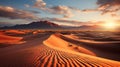 A desert with sand dunes and mountains