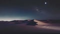 Desert sand dunes at night with starry sky and moon Royalty Free Stock Photo