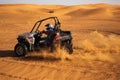 Male driver in helmet riding buggy quad bike