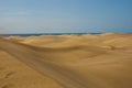 Desert sand dunes with sea at horizont