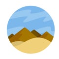 Desert. Sand and dunes. The southern landscape. Icon in a circle.