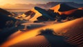 Desert sand dunes, sunset.