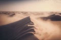 Desert sand landscape. Atmospheric scenic imaginary view. Clouds and sandstorm. Generative AI