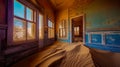 Desert sand taking over old wooden house, AI generative landscape