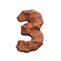 Desert sandstone number 3 - 3d red rock digit - Suitable for Arizona, geology or desert related subjects