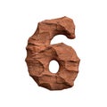 Desert sandstone number 6 - 3d red rock digit - Suitable for Arizona, geology or desert related subjects