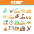 Desert Sandy Landscape Collection Icons Set Vector