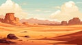 Desert sandy and rocky landscape, sunny day. Desert dunes vector background.