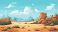 Desert sandy and rocky landscape, sunny day. Desert dunes vector background.