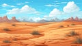 Desert sandy and rocky landscape, sunny day. Desert dunes vector background.