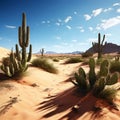 desert scene with cactus plants and sand dunes on a transparnt Royalty Free Stock Photo