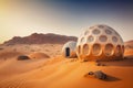 desert scene with dome like structure in the middle of the desert. Generative AI