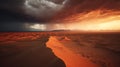 A desert scene with a storm coming in the distance. Generative AI image. Royalty Free Stock Photo