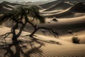 Desert scene where the sand dunes form the shape of ancient tales, while the wind whispers stories of old. Generative AI