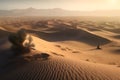 Desert scene where the sand dunes form the shape of ancient tales, while the wind whispers stories of old. Generative AI