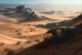 Desert scene where the sand dunes form the shape of ancient tales, while the wind whispers stories of old. Generative AI