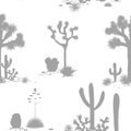 Desert seamless pattern with silhouettes of joshua trees, opuntia, and saguaro cacti. Cactus background.