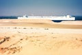 desert ship -freightship traverses the Suez Canal in the direction of the Red Sea Royalty Free Stock Photo