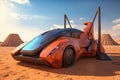 transport car automotive desert electric drive futuristic auto transportation refueling. Generative AI.