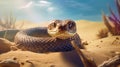 A desert snake crawling in hot sand