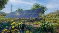 Desert Solar Farm with Native Plants Harmonizes with Ecosystem, generative ai