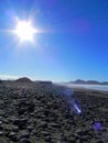 Desert, stones, Sahara, with a blue sky on a sunny day. Royalty Free Stock Photo