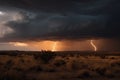 desert storm with lightning and thunder, illuminating the distant storm clouds Royalty Free Stock Photo