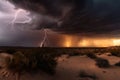 desert storm with lightning and thunder, illuminating the distant storm clouds Royalty Free Stock Photo