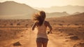 Desert Stride: Image of a Young Female Jogger Royalty Free Stock Photo