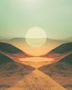 sun circle geometric shape in the middle of the desert against blue sky