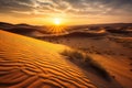 desert with the sun setting behind the dunes, casting a warm and golden glow Royalty Free Stock Photo