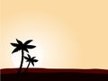 Desert sunrise background with black palm tree